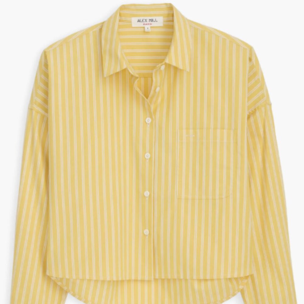 NWT Alex Mill Jo Oxford Stripe Crop Cotton Button-Up Shirt